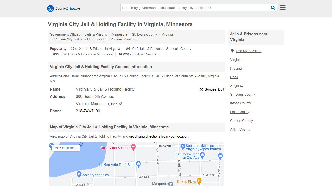 Virginia City Jail & Holding Facility - Virginia, MN (Address and Phone)