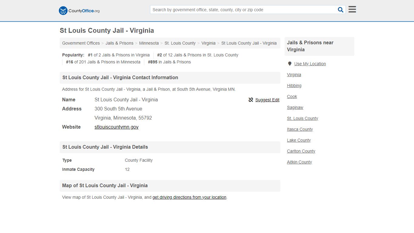 St Louis County Jail - Virginia - Virginia, MN (Address)