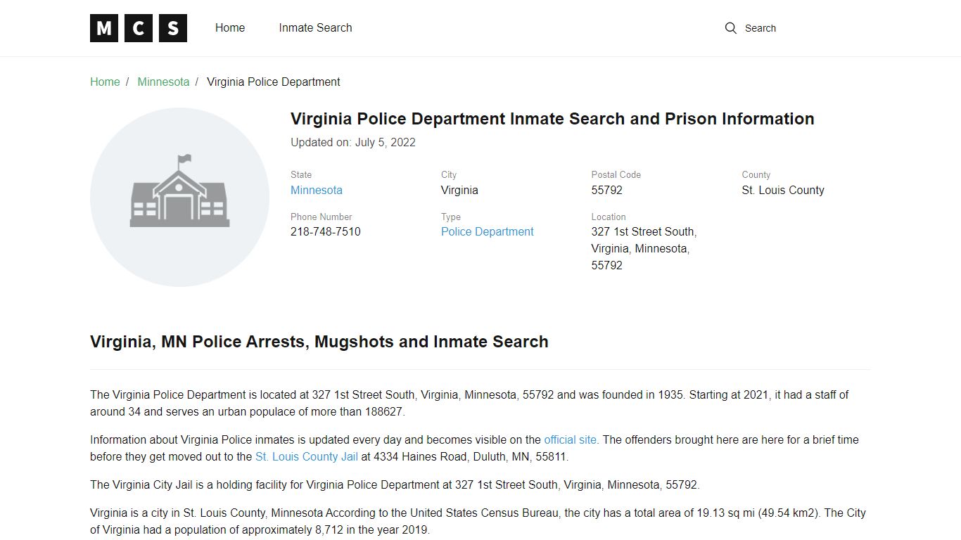 Virginia, MN Police and Jail Records